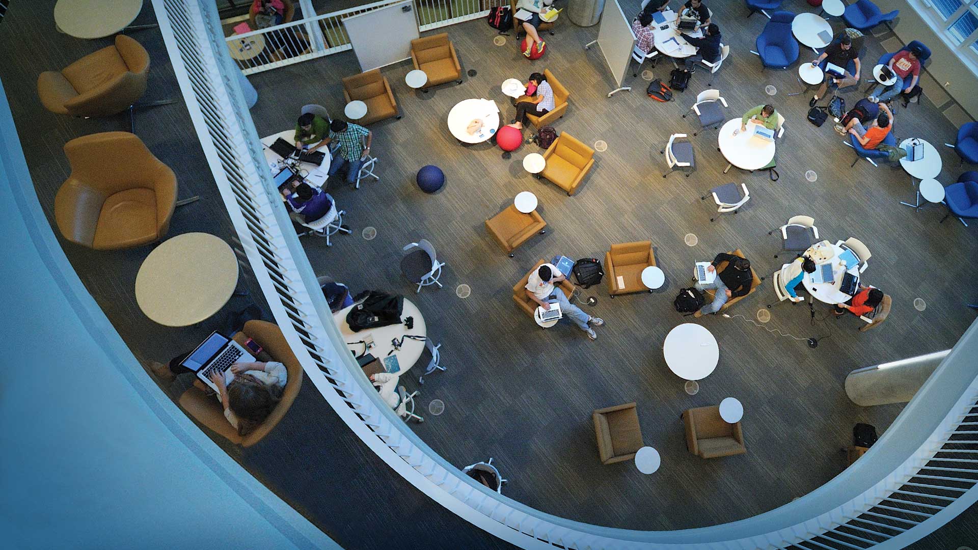 photo of overhead view of students studying in Brody Learning Commons