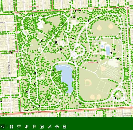 map showing tree plantings in a section of Baltimore City