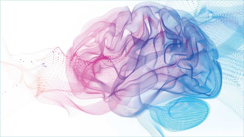 semi-abstract illustration of a brain with dynamic linear patterns highlighting its intricate structure