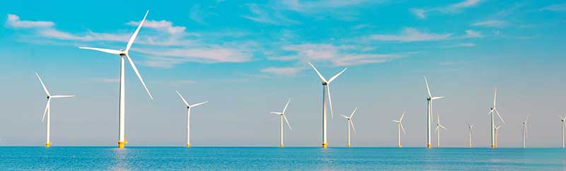 series of wind turbines in water