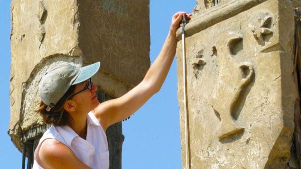 DeLeonardis measures a bell tower at the oratory.