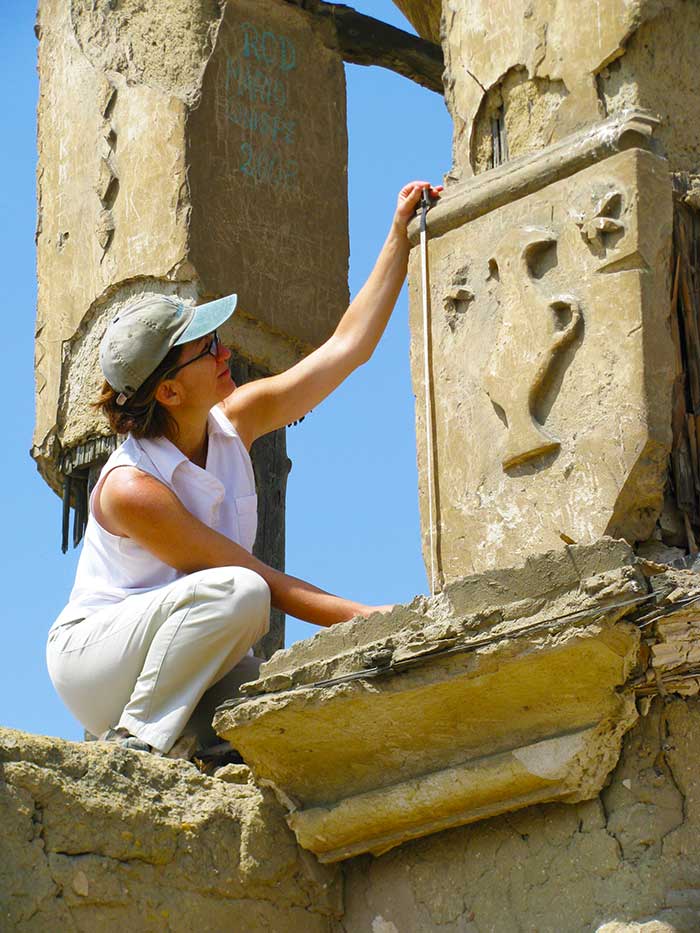 DeLeonardis measures a bell tower at the oratory.