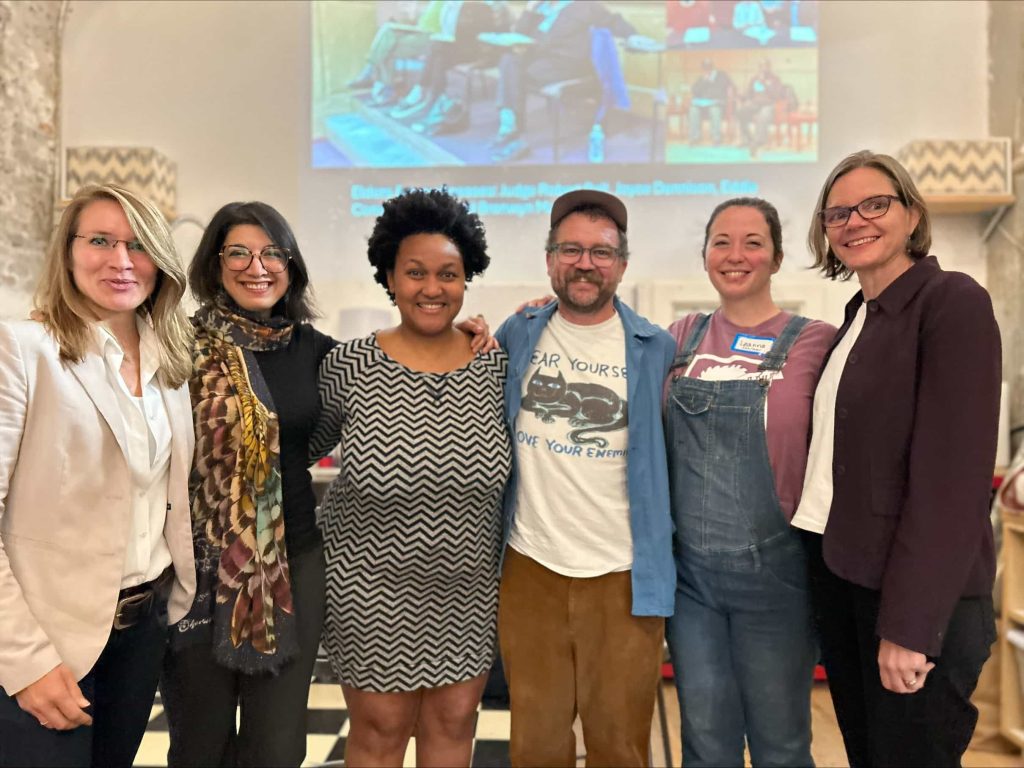 (l-r) Victoria Harms, Homayra Ziad, Jasmine Blanks Jones, Nate Brown, Leanna Fritz (Station North Tool Library), and Anne-Elizabeth Brodsky.