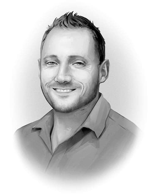 Portrait illustration of Andrew Gallup