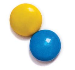two M&Ms (one yellow, one blue)