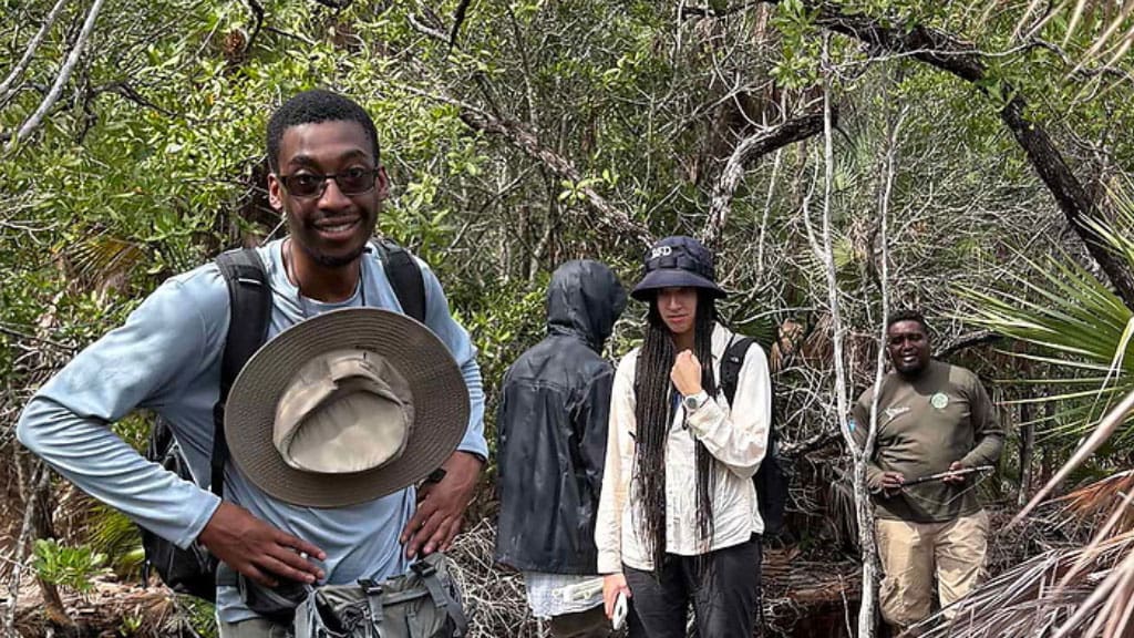 students on a hike