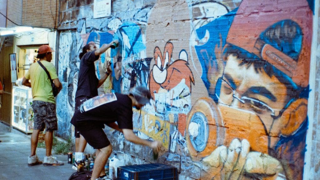 Local artists working on mural in Cartagena, Columbia.