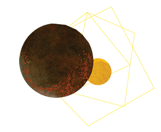 Decorative decal with flowing lines and orbs.