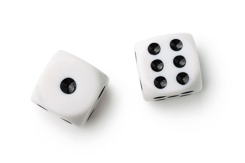 Top view of two white dice